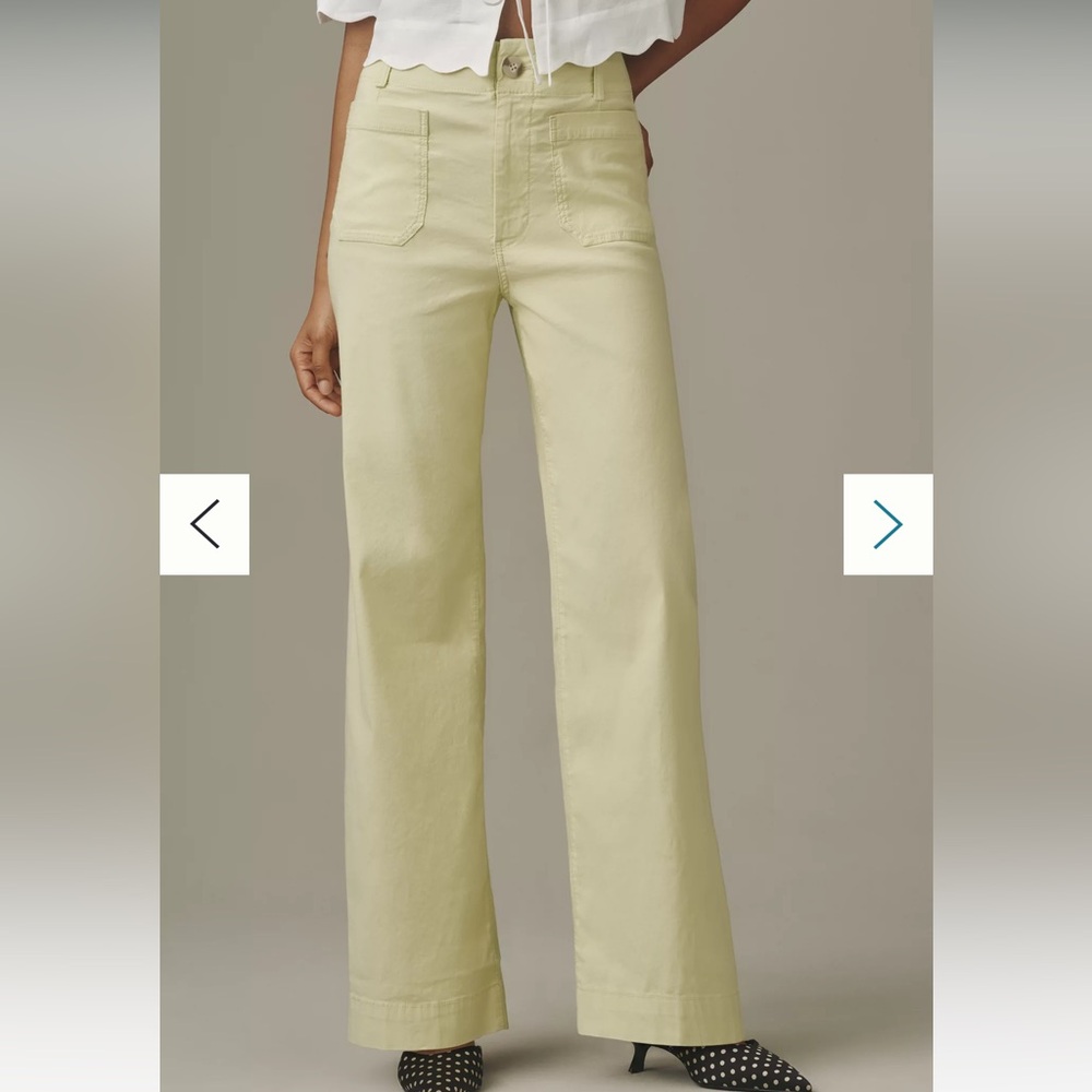 Anthropologie Maeve The Colette Wide Leg Full Length Pants Size 30 Lime Green - Picture 2 of 8